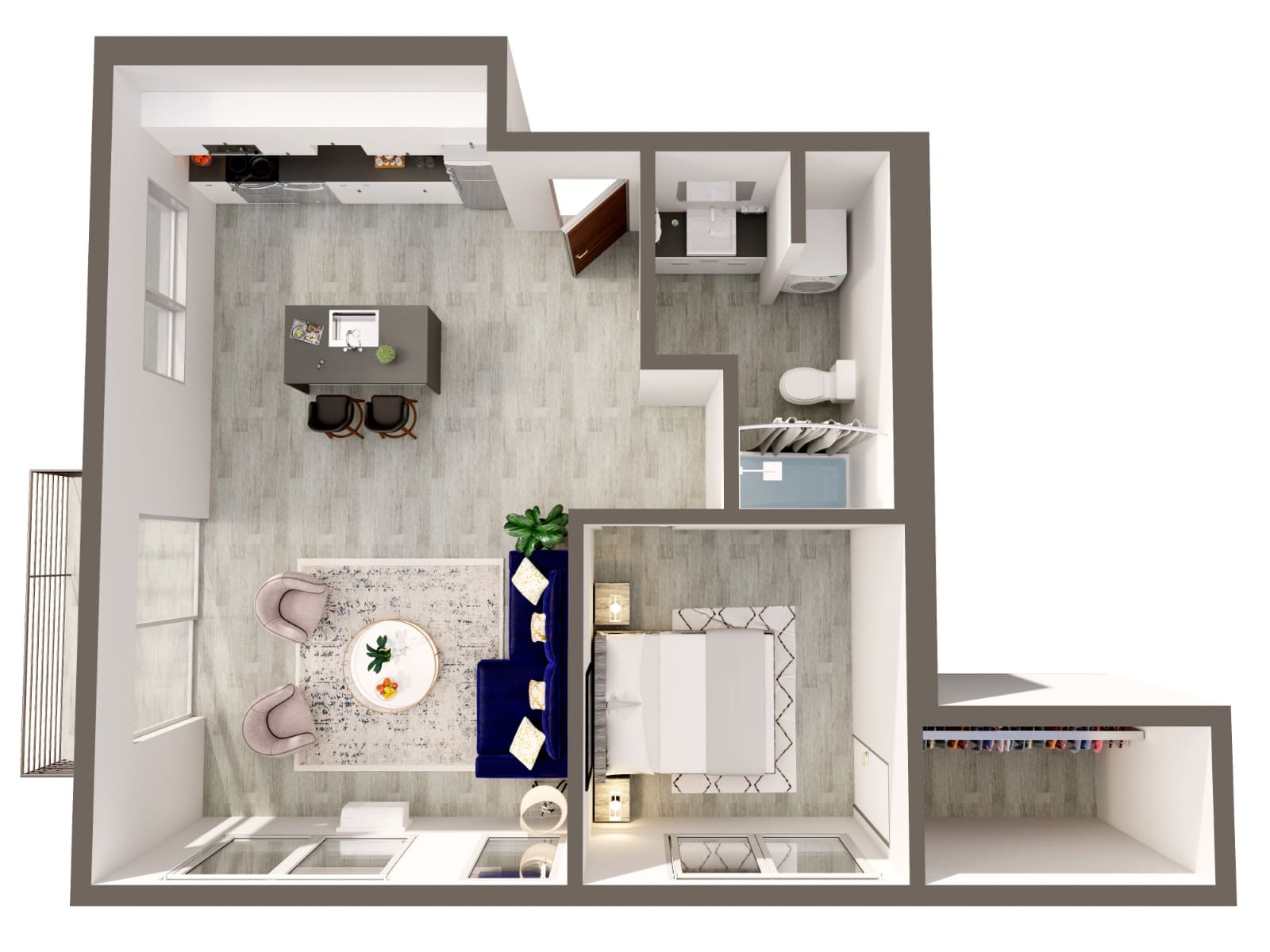 3D Render of a Small 1 Bedroom Unit, New York